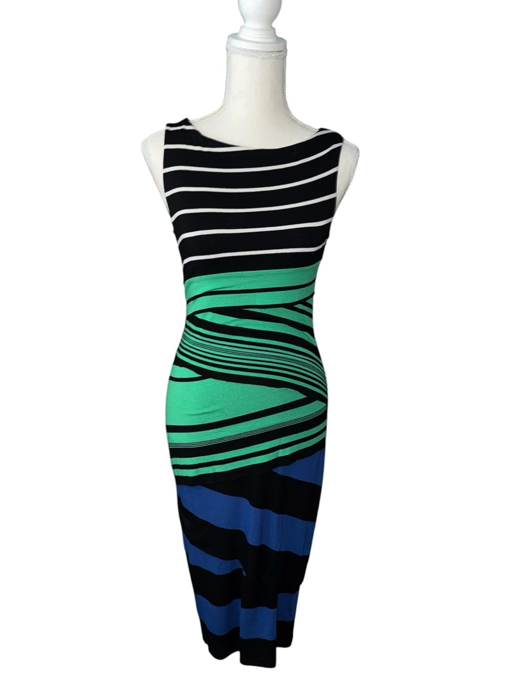 Bailey 44 Bodycon Color block Striped Midi Dress, very flattering, stretch rayon